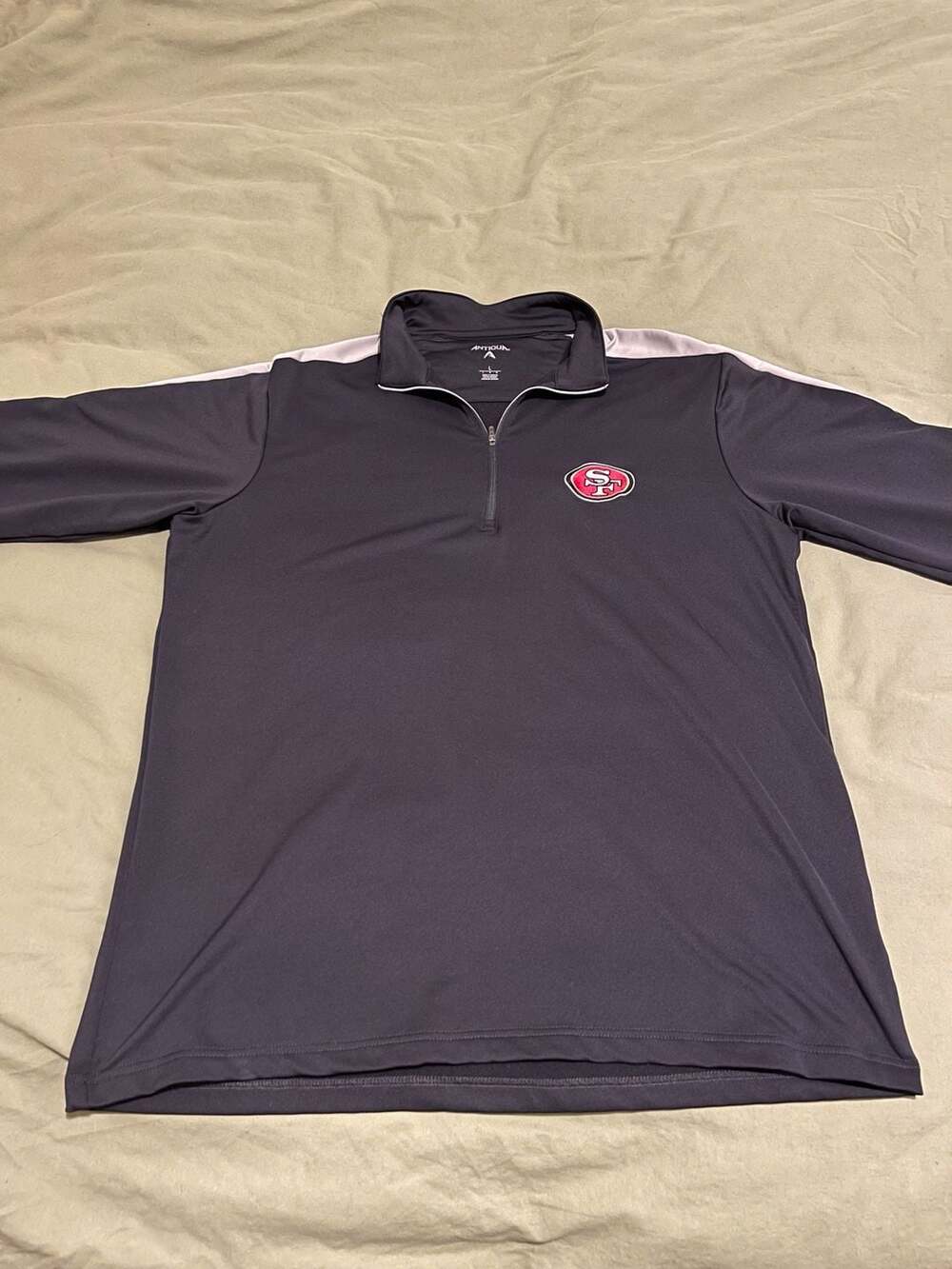 Men's Antigua Black San Francisco 49ers Brisk Short Sleeve Quarter-Zip Pullover